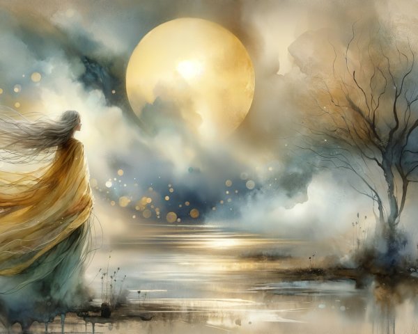 Serene Landscape with Figure by Tranquil Water