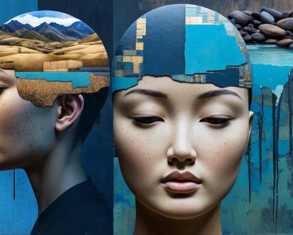 Profile of Two Women with Textured Backgrounds