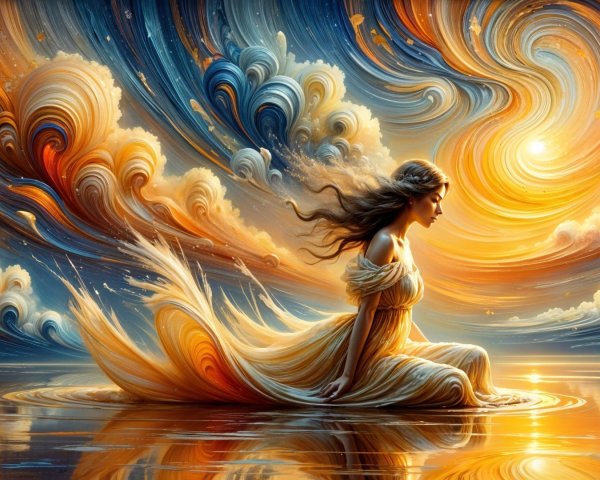 Serene Figure in Tranquil Waters with Vibrant Sky