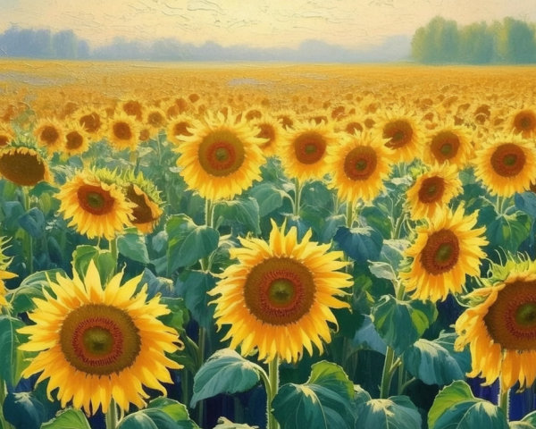 Vibrant Sunflower Field Under Warm Sunlight