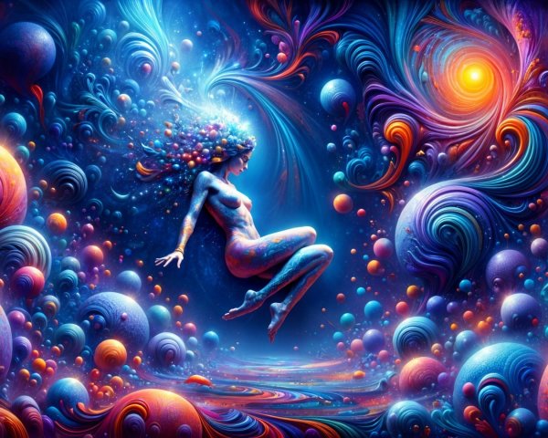 Surreal Cosmic Scene with Colorful Patterns and Spheres