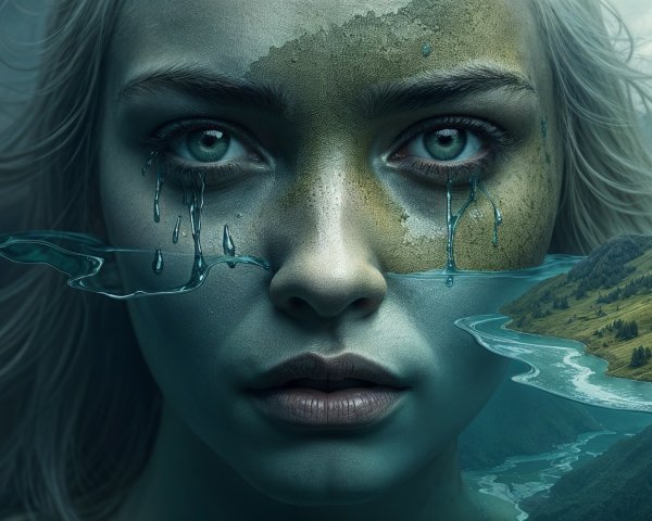 Surreal Portrait of a Woman Half Submerged in Water
