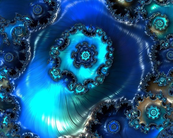 Fractal Design of Swirling Blue and Teal Shapes