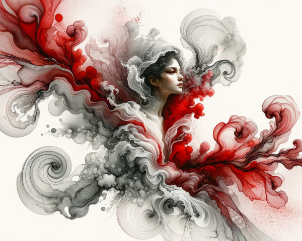 Abstract Artwork with Swirling Lines and Serene Face