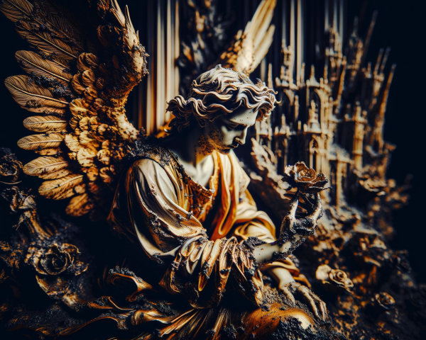 Intricately Carved Angel Statue with Detailed Wings