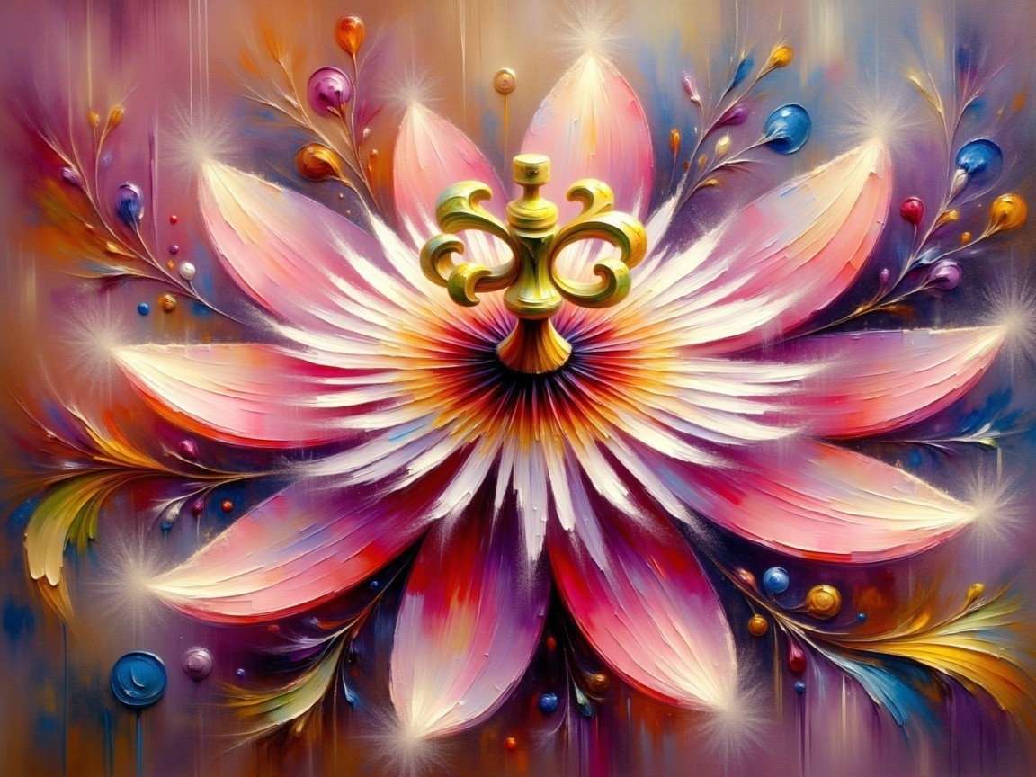 Vibrant Abstract Flower with Colorful Swirls and Beads