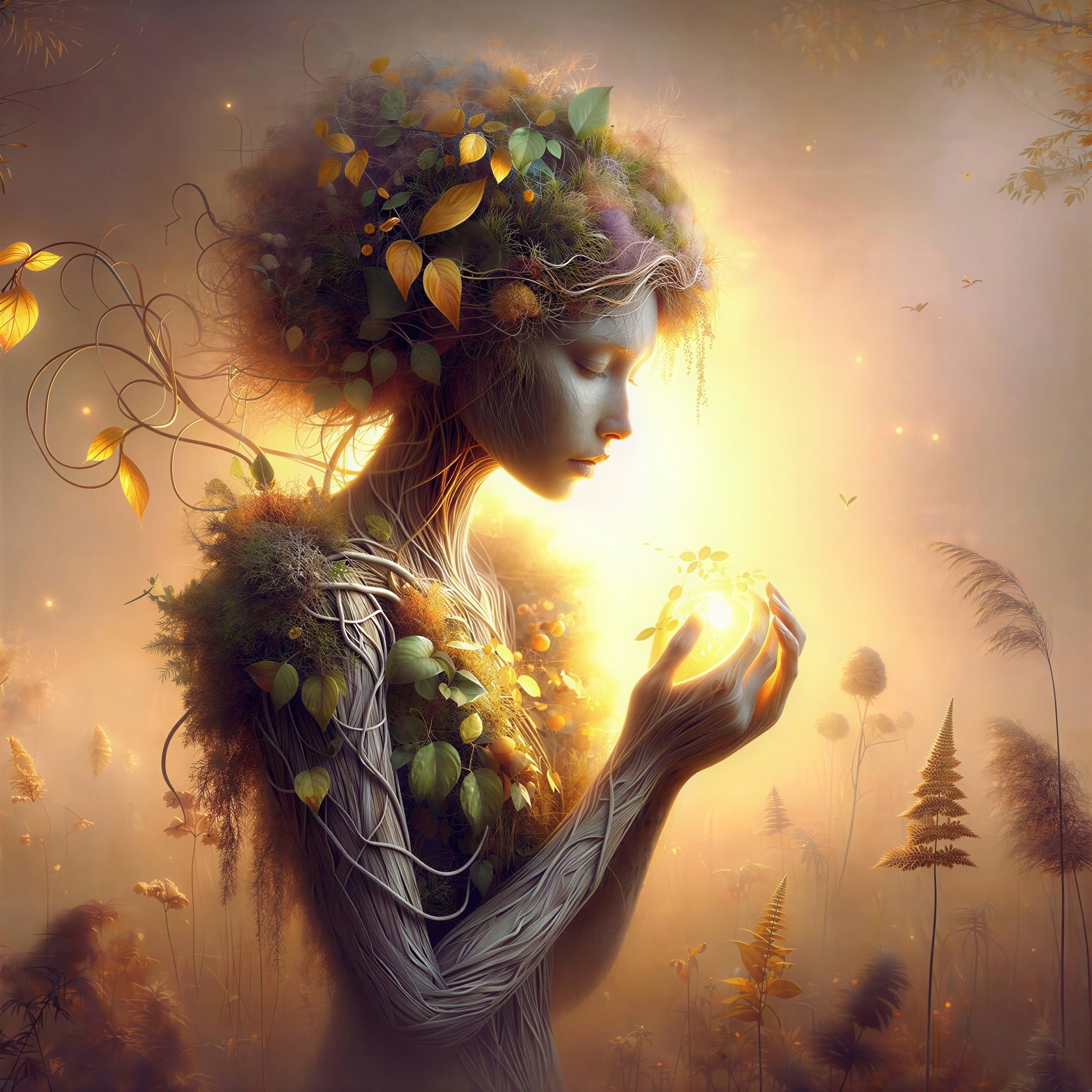 Nature Spirit with Tree Bark Skin and Foliage Hair