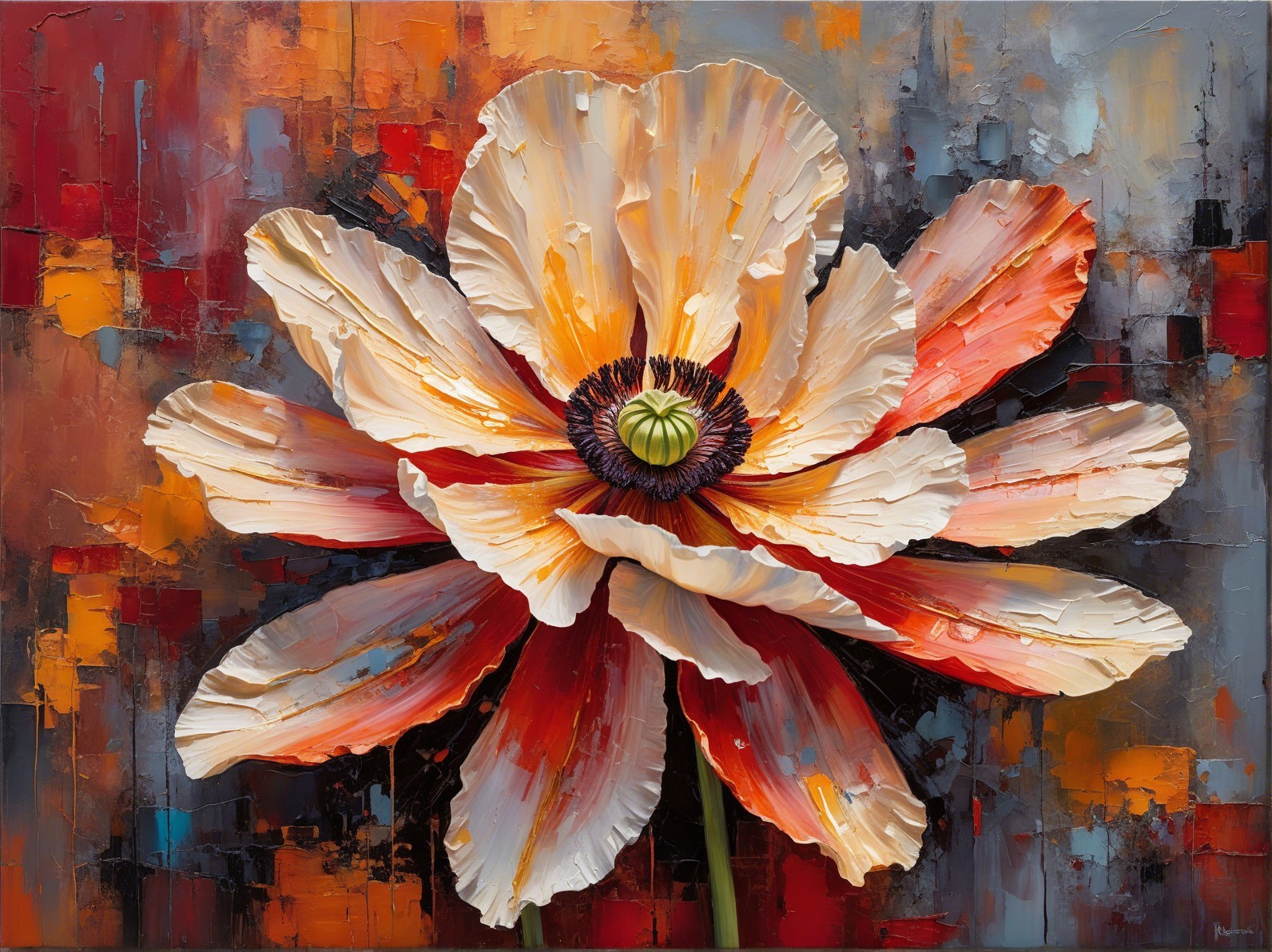 Oversized Flower with Textured Petals and Colorful Background