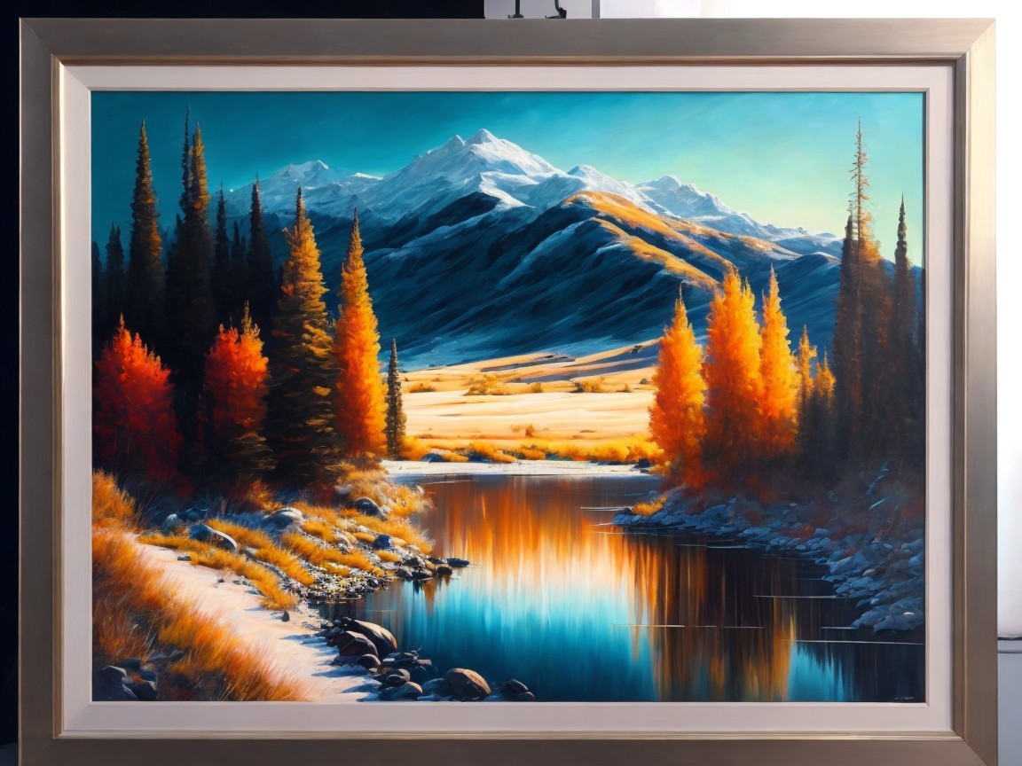 Vibrant Landscape of River and Autumn Trees in Valley