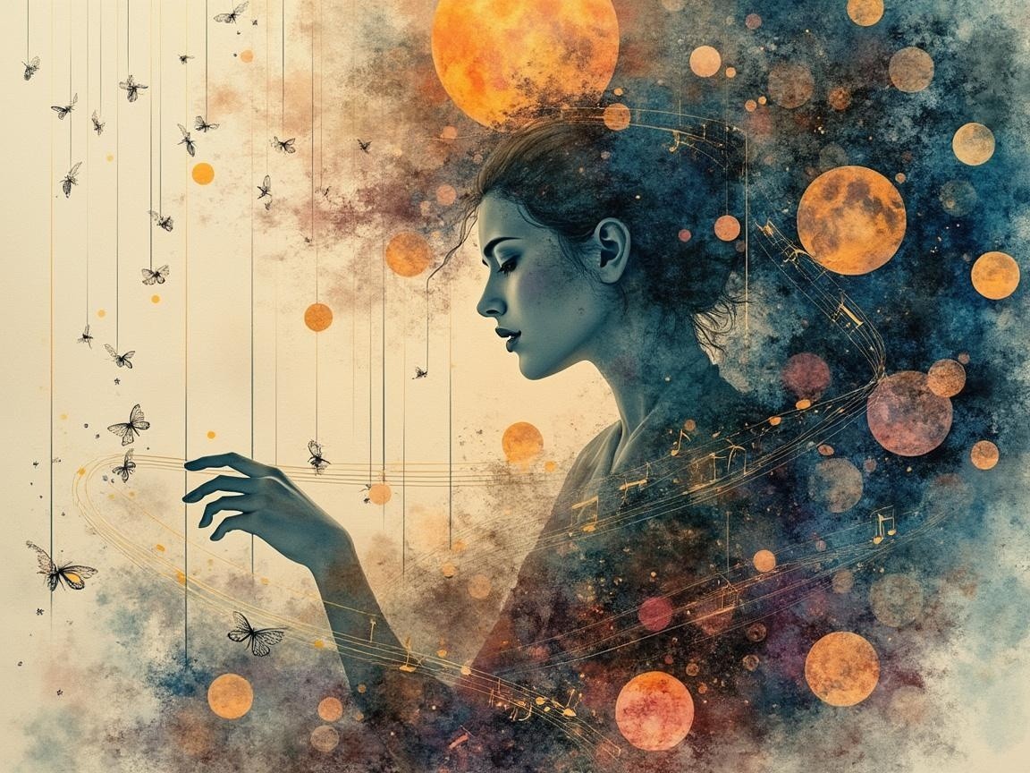 Profile of a Woman in Cosmic Nature and Music Scene
