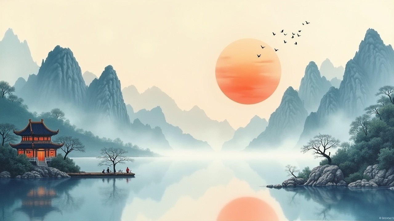 Majestic Mountains and Tranquil Lake at Sunset