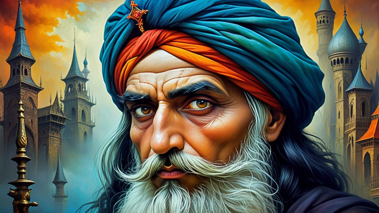 Fantasy Art of Old Man with Amber Eyes and Turban
