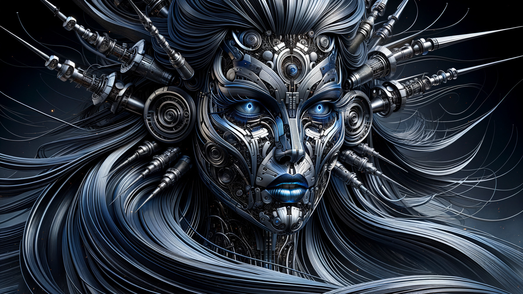 Futuristic Robotic Humanoid Face with Metallic Features