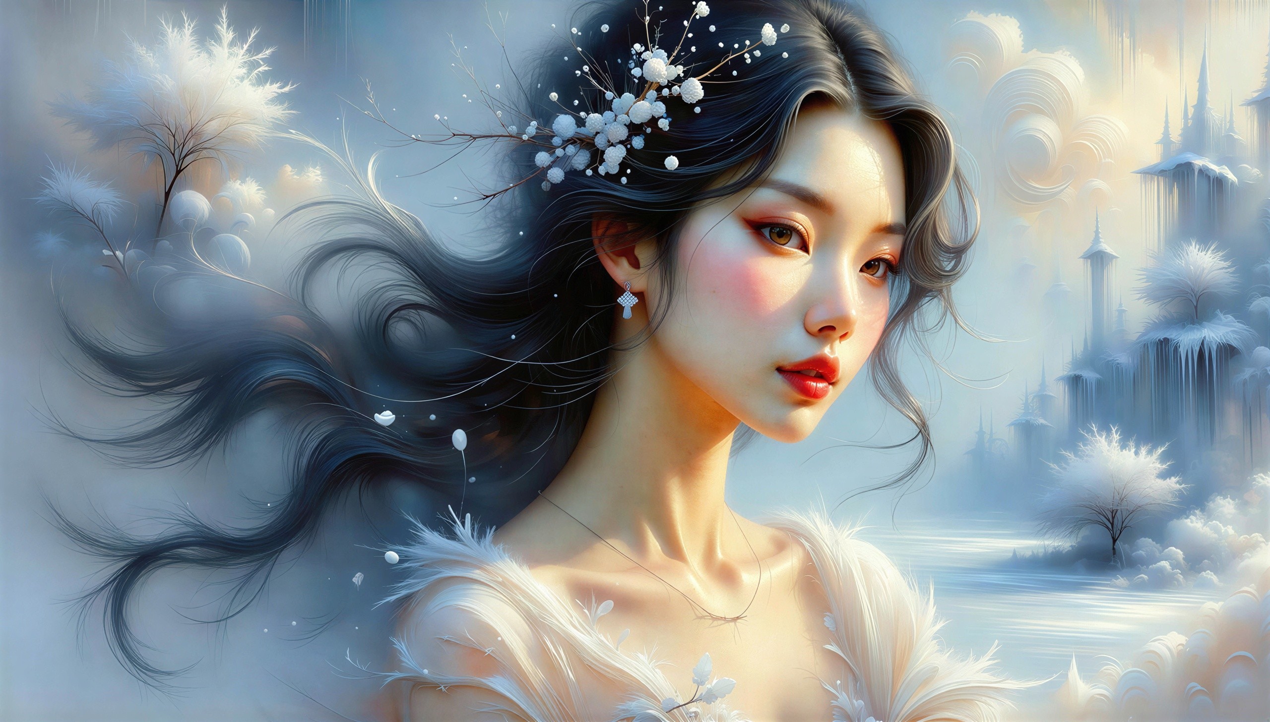 Digital Painting of a Woman in a Dreamy Landscape