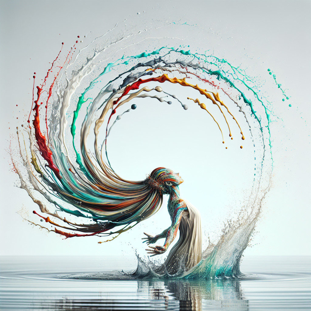 Dynamic figure in colorful pool with fluid motion