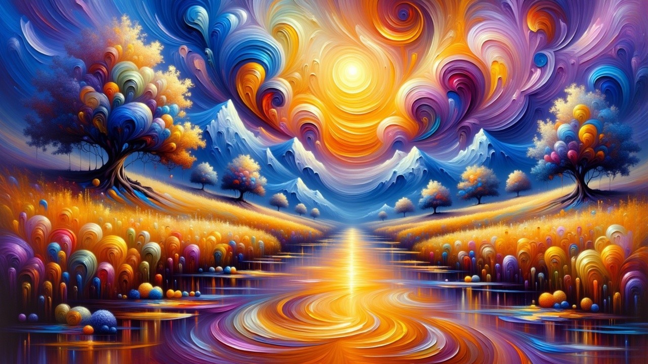 Vibrant Landscape with Majestic Mountains and River