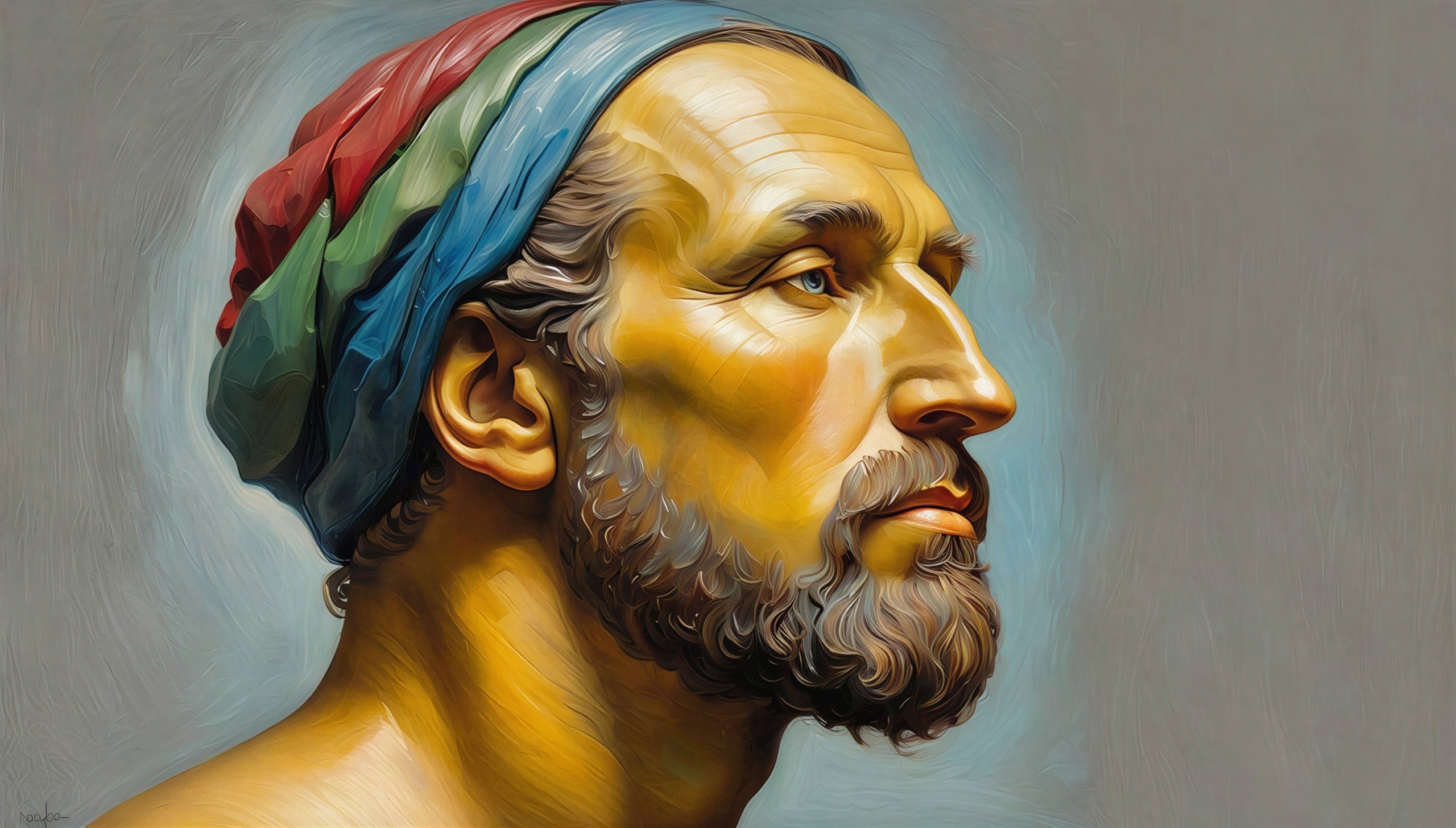 Oil Portrait of an Elderly Man in Colorful Turban