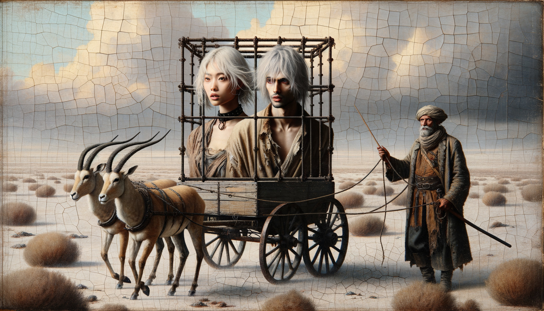 Surreal Landscape with Traditional Garb and Antelopes