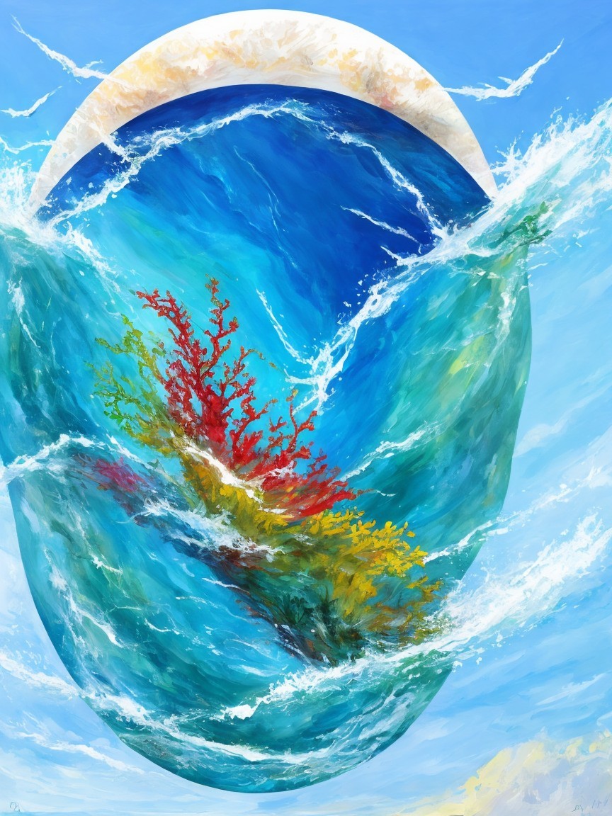 Vibrant Underwater Scene with Bold Coral and Waves