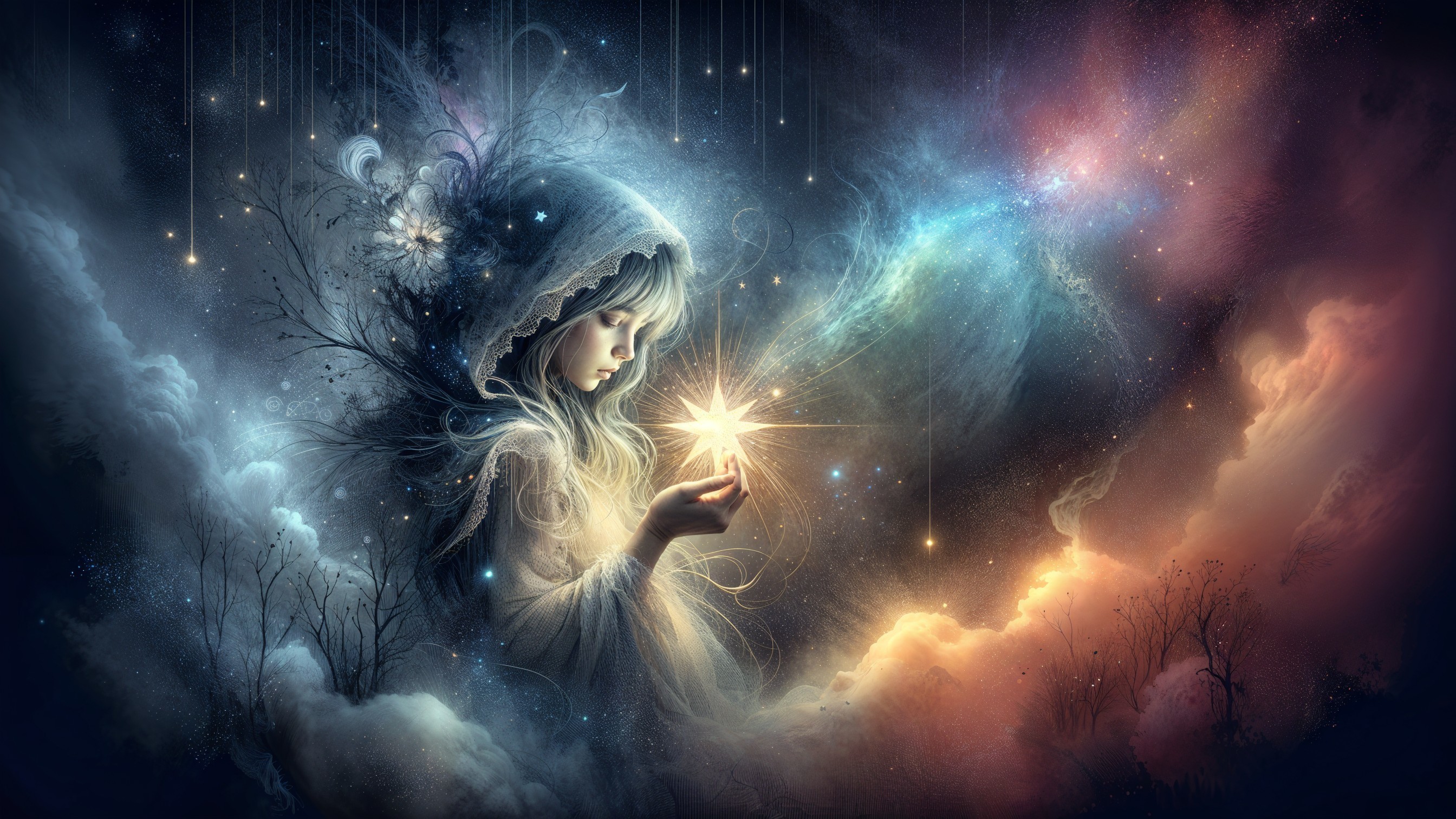 Mystical Scene of a Girl with a Glowing Star