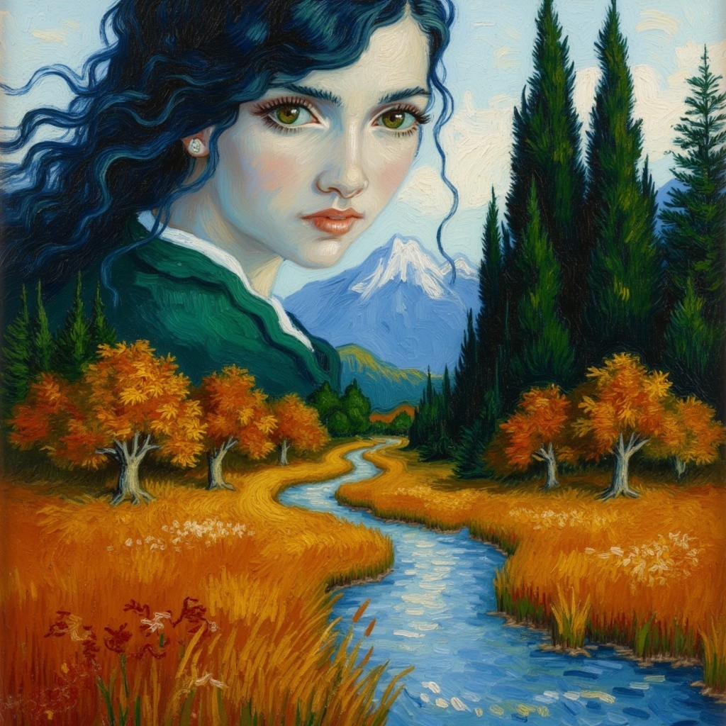 Portrait of a Young Woman in a Vibrant Landscape