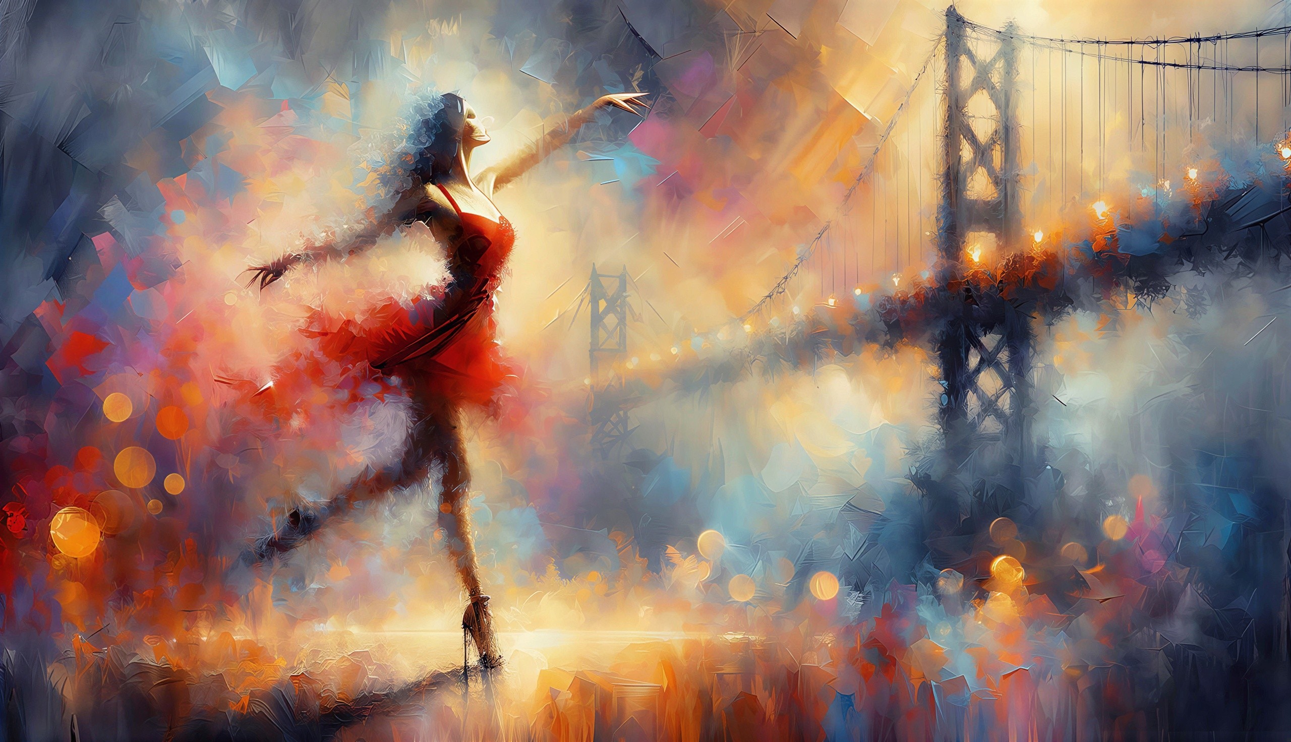 Fauvist Oil Painting of a Dancing Woman in Red Dress