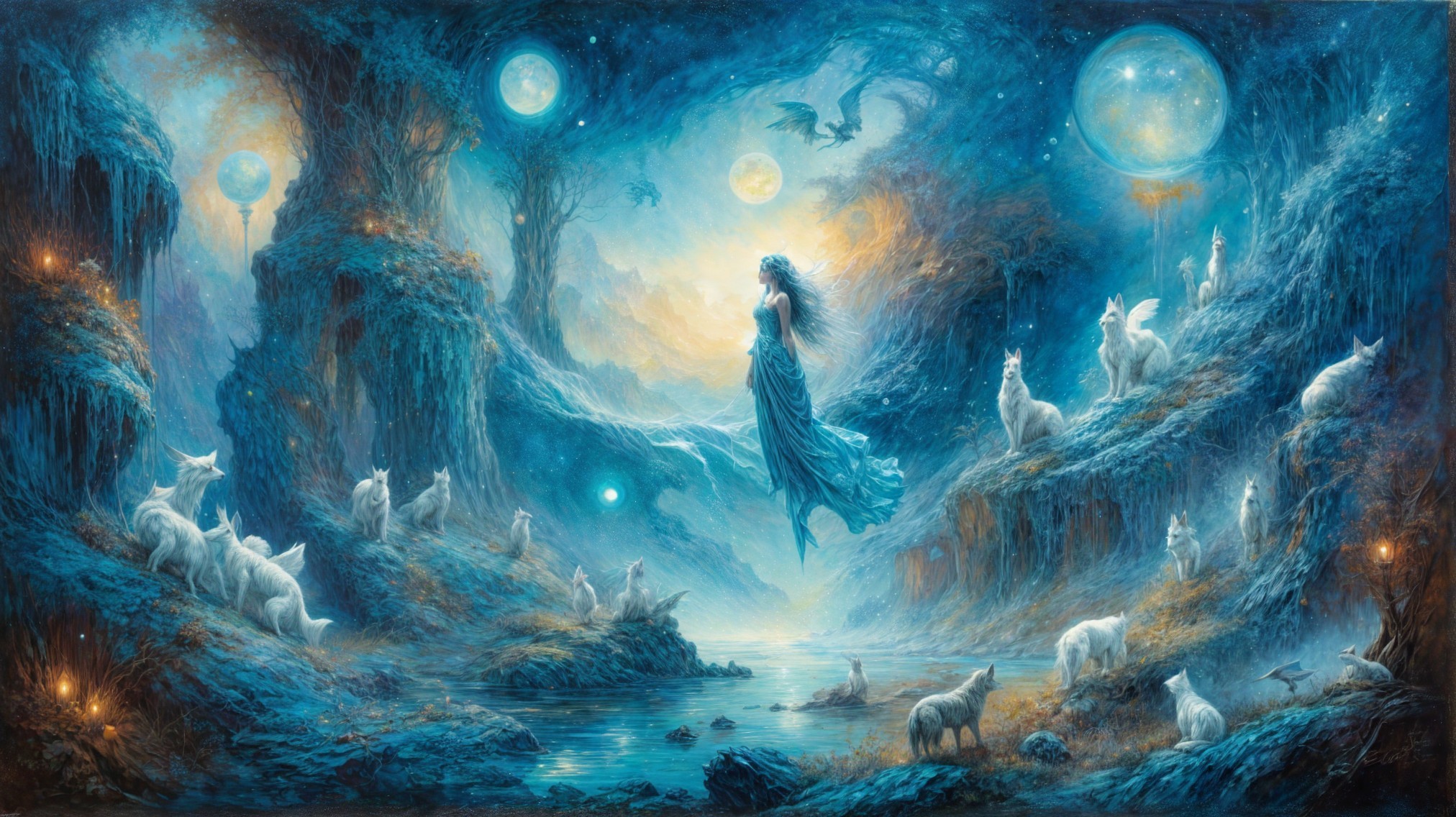 Fantasy Scene in Mystical Landscape with Ethereal Hues