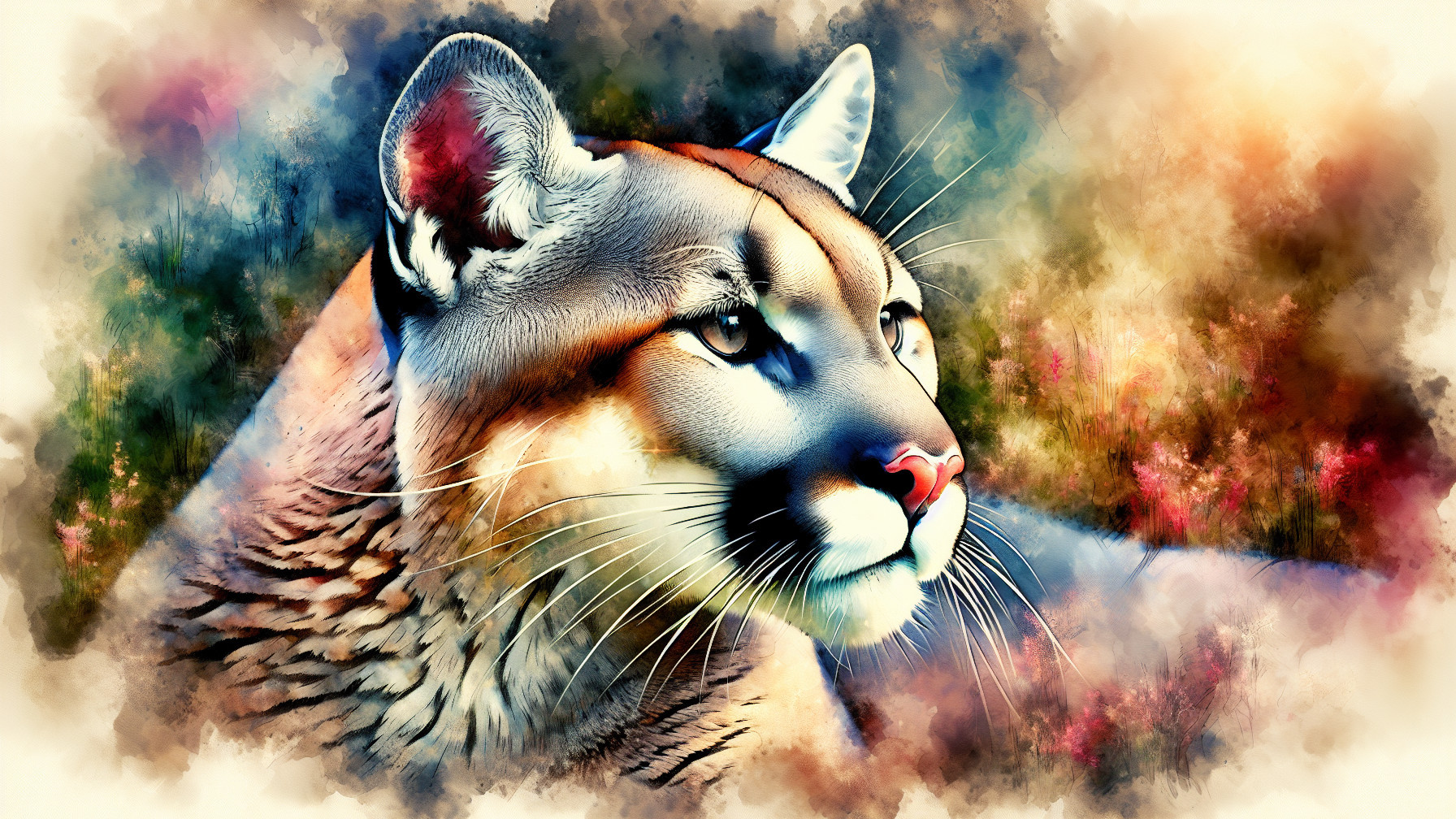 Portrait of a Mountain Lion with Vibrant Background