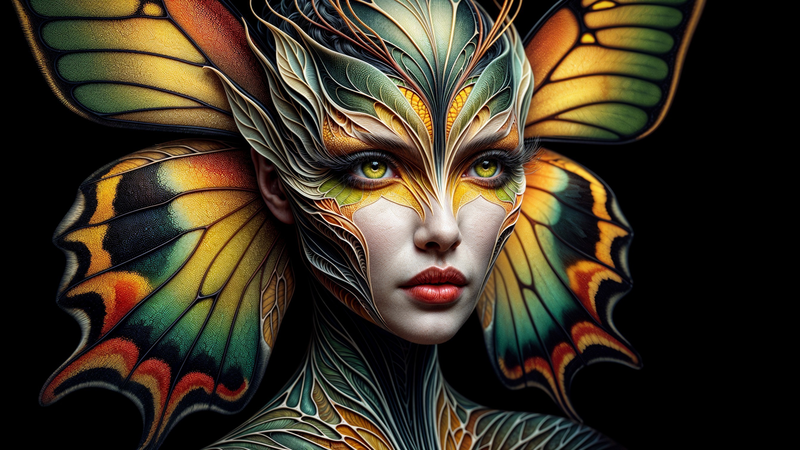 Woman's Face Designed as a Butterfly with Vibrant Colors