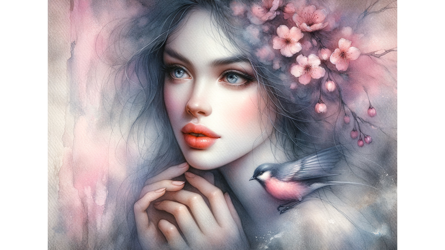 Serene Portrait of a Young Woman with Cherry Blossoms