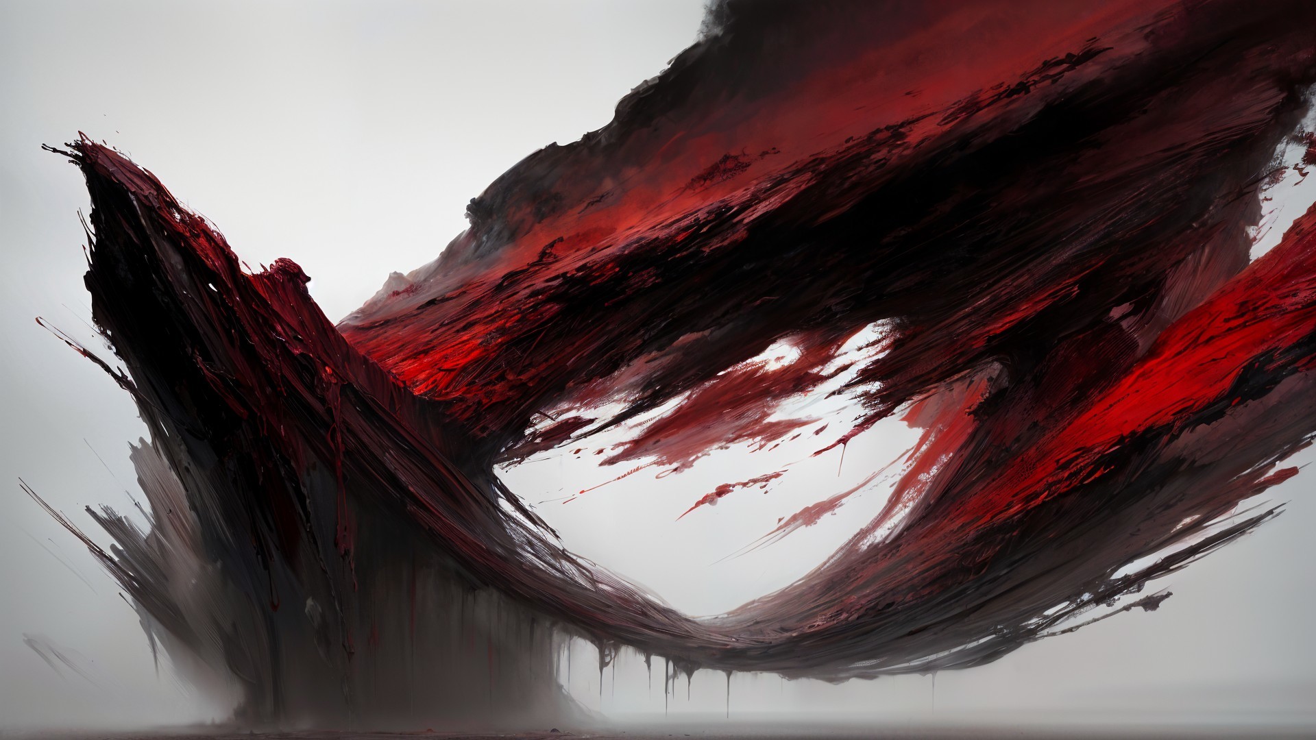 Abstract Landscape with Deep Reds and Dramatic Textures