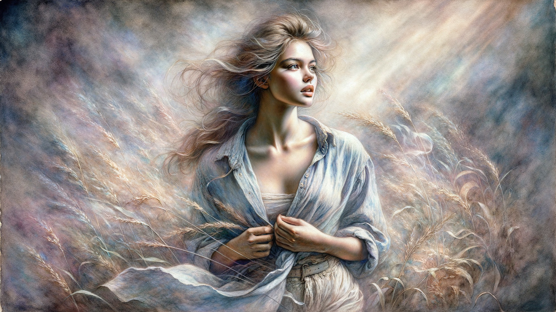 Serene Woman in Golden Wheat Field with Soft Light
