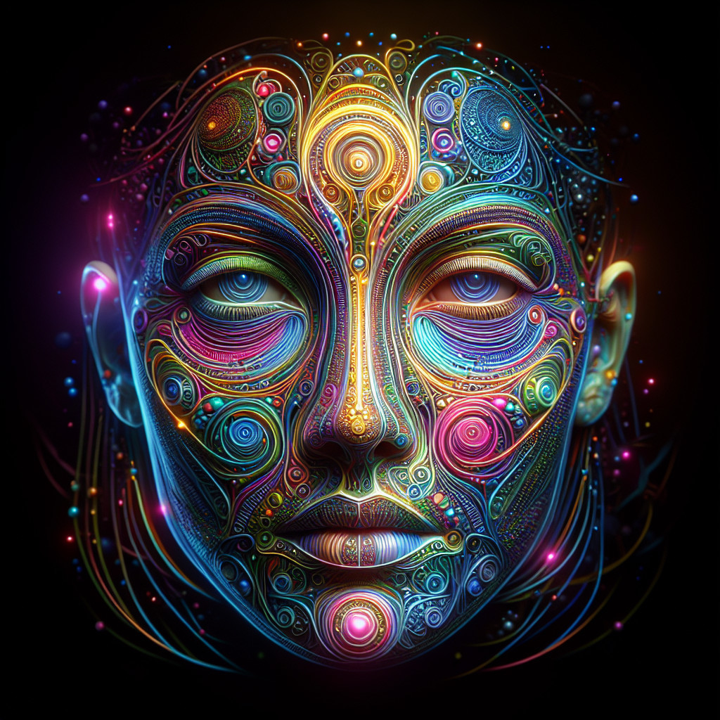 Abstract Face with Vibrant Swirling Patterns and Colors