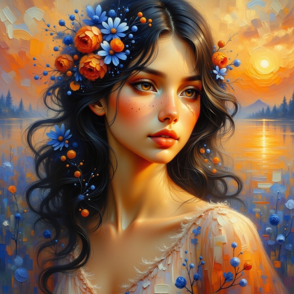 Portrait of a Young Woman with Floral Accents