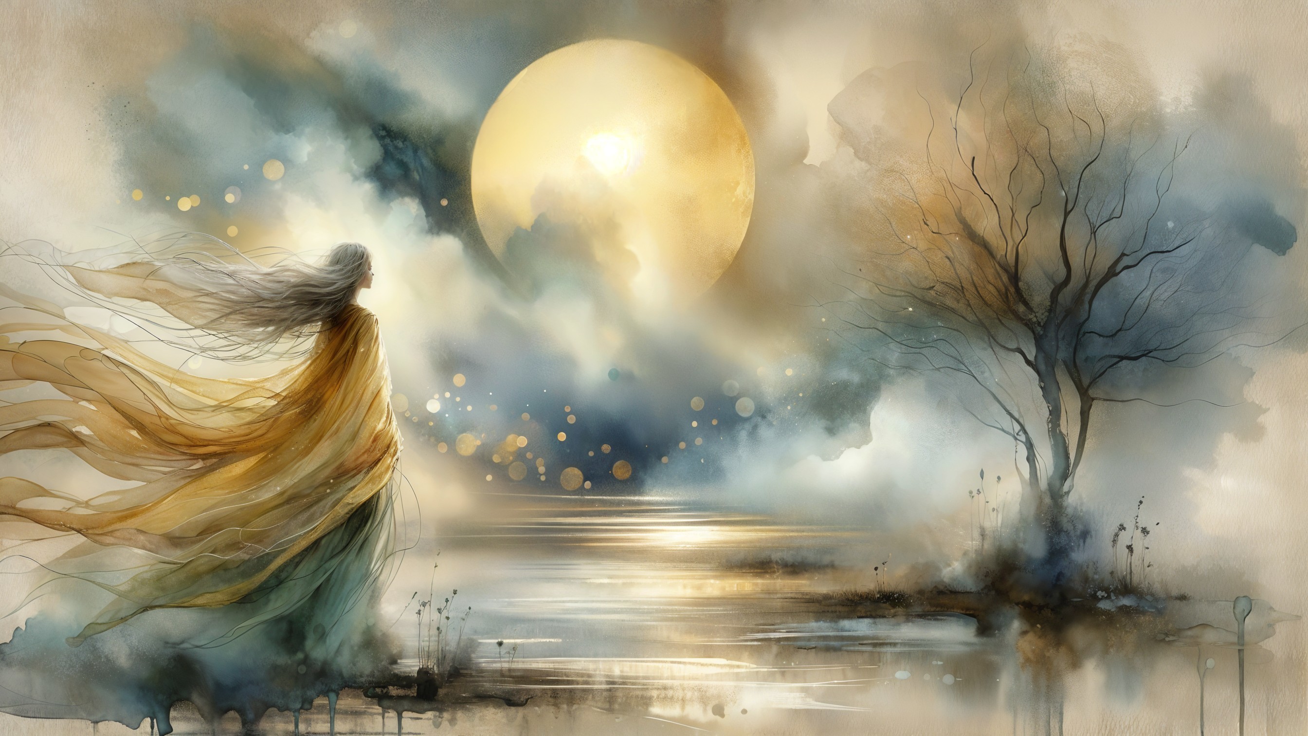 Serene Landscape with Figure by Tranquil Water