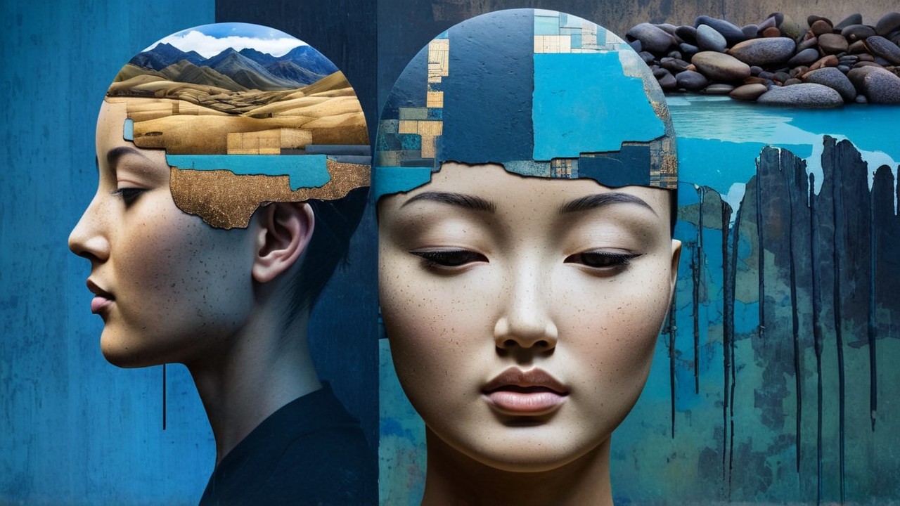 Profile of Two Women with Textured Backgrounds