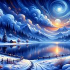Vibrant Nighttime Winter Seascape Oil Painting