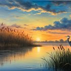 Tranquil Dawn Landscape with River and Heron