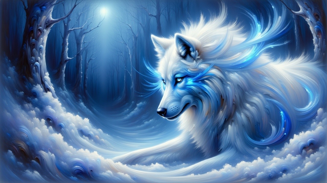 Majestic White Wolf in Mystical Snowy Forest