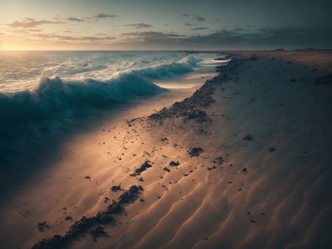 Tranquil Beach Scene at Dusk with Gentle Waves
