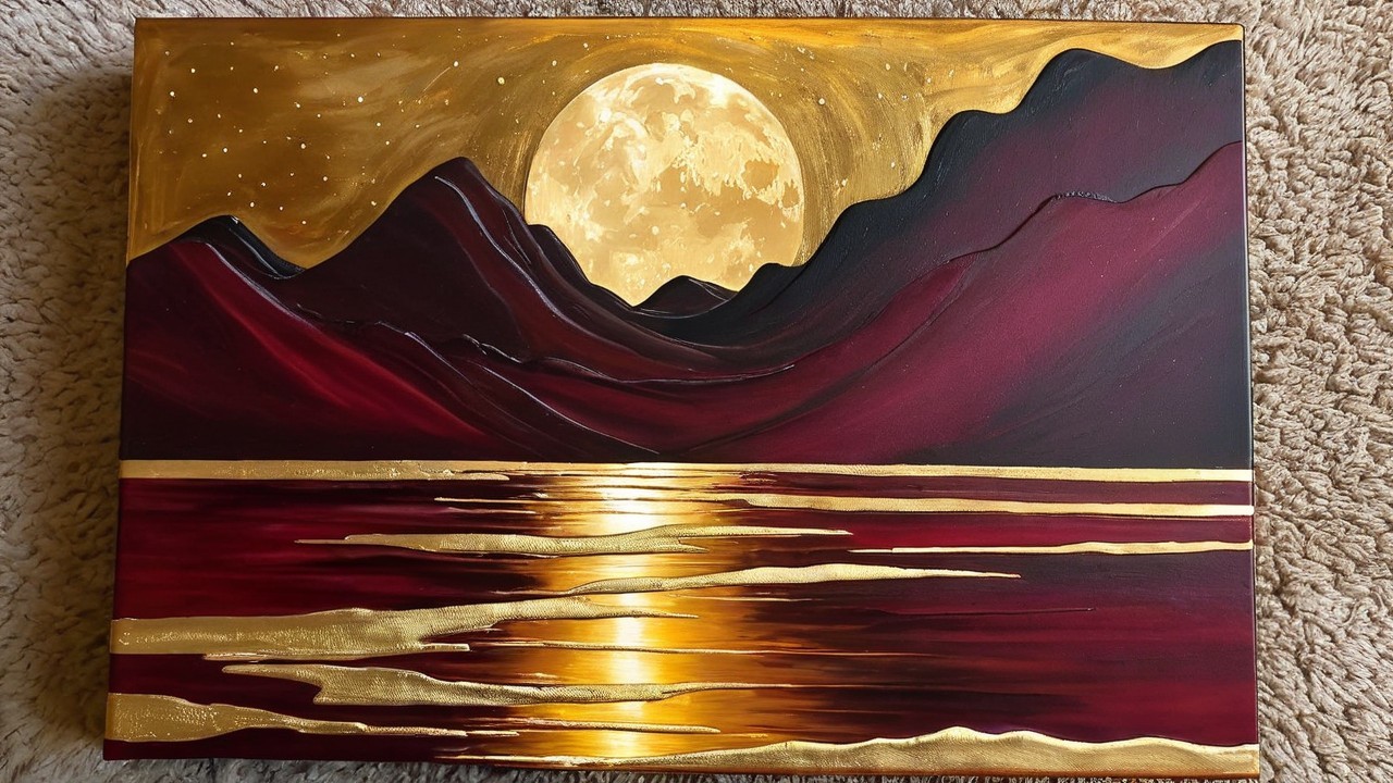 Dramatic Landscape at Dusk with Golden Moon Reflection