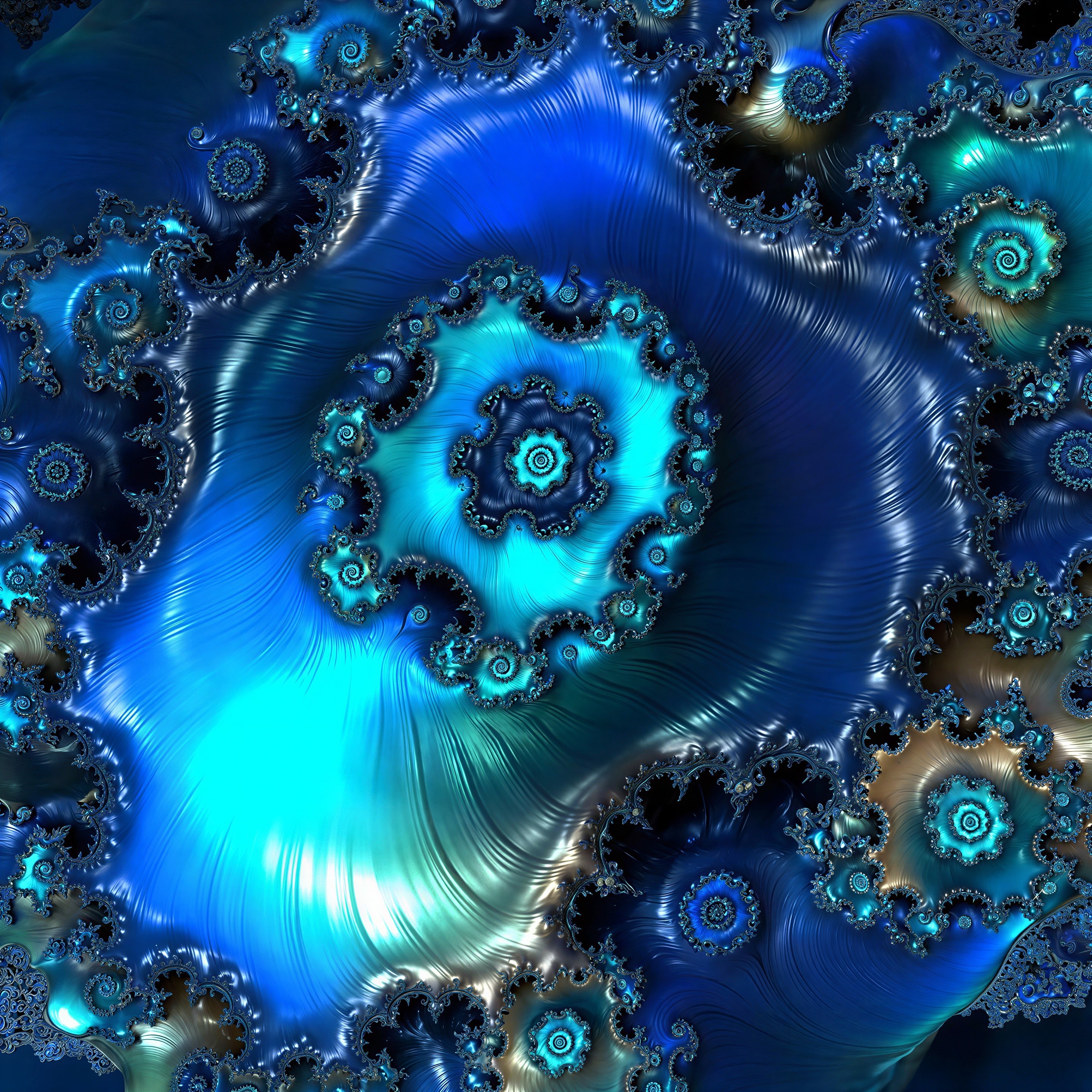 Fractal Design of Swirling Blue and Teal Shapes