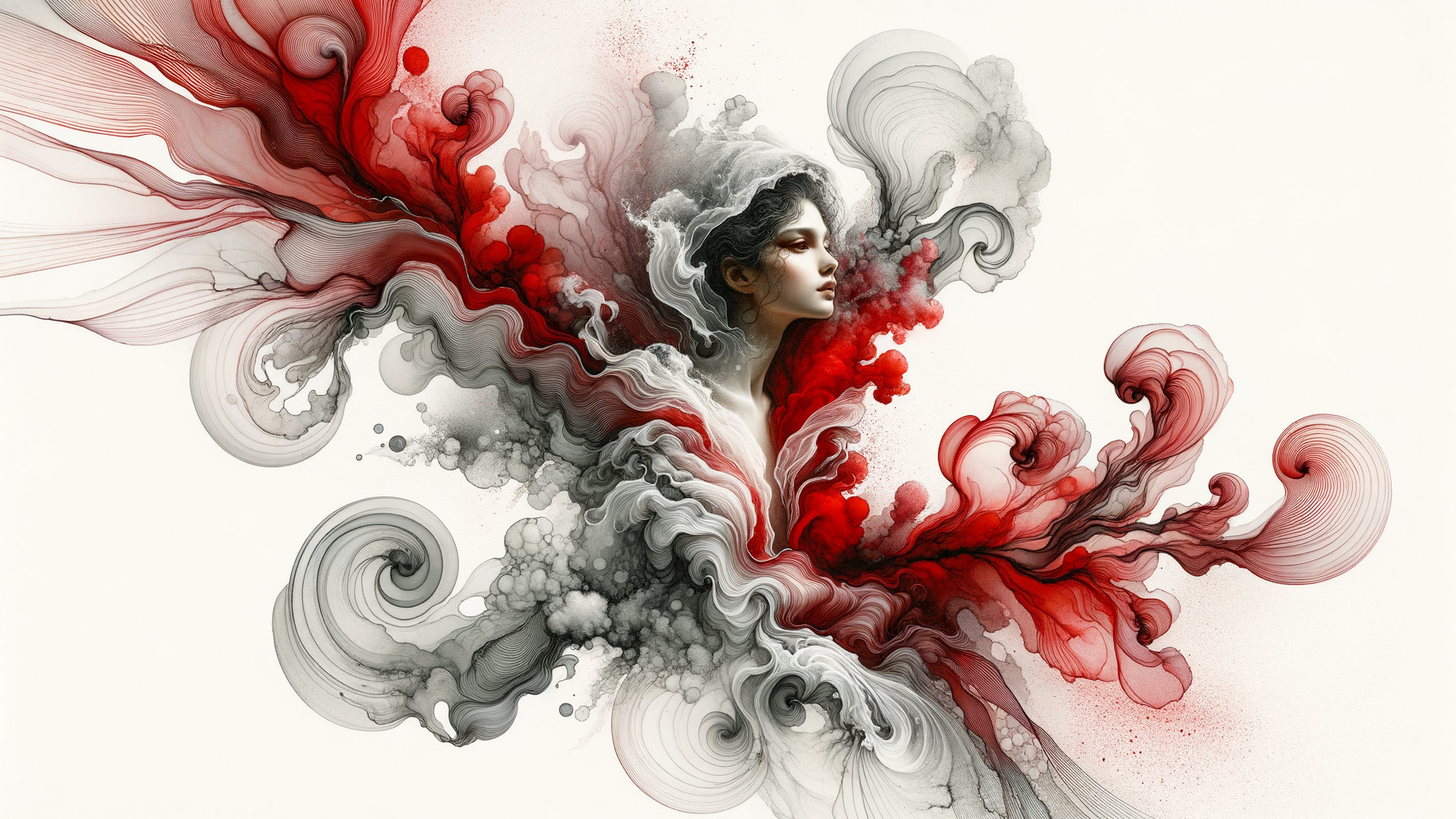 Abstract Artwork with Swirling Lines and Serene Face