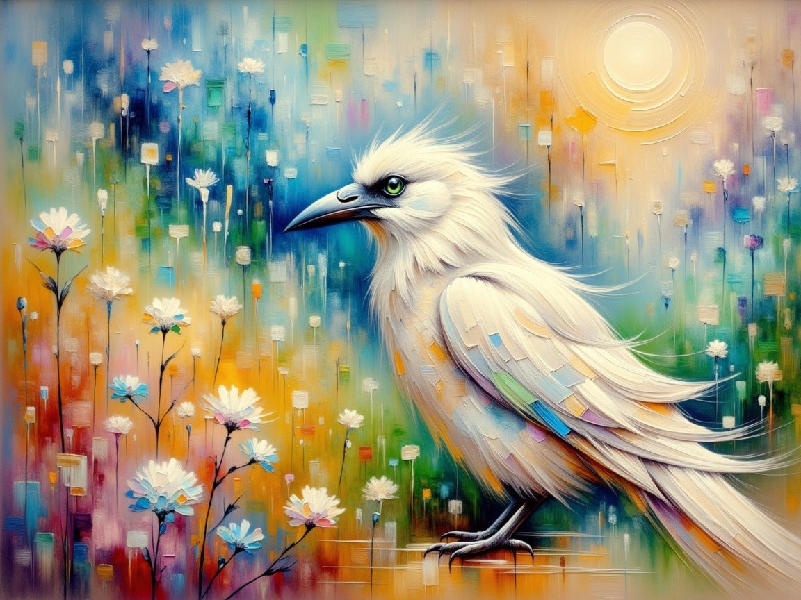Majestic white bird in colorful abstract nature scene