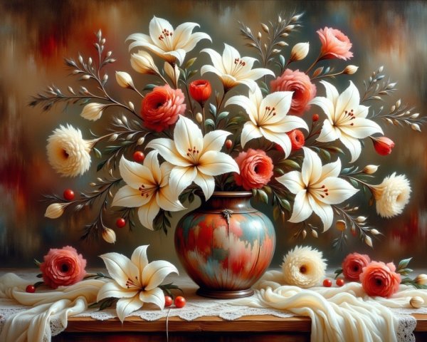 Vase with Vibrant Flowers and Elegant Arrangement