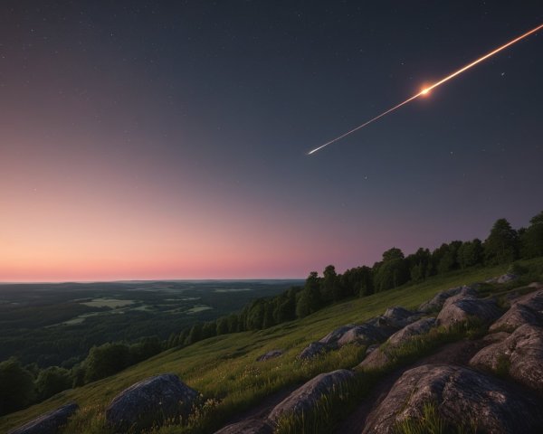 Twilight Landscape with Rolling Hills and Meteor