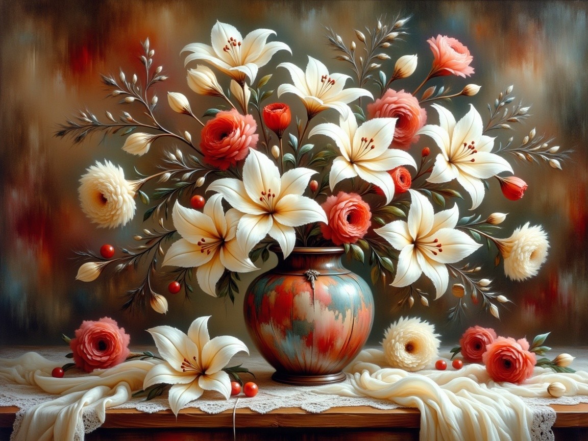 Vase with Vibrant Flowers and Elegant Arrangement