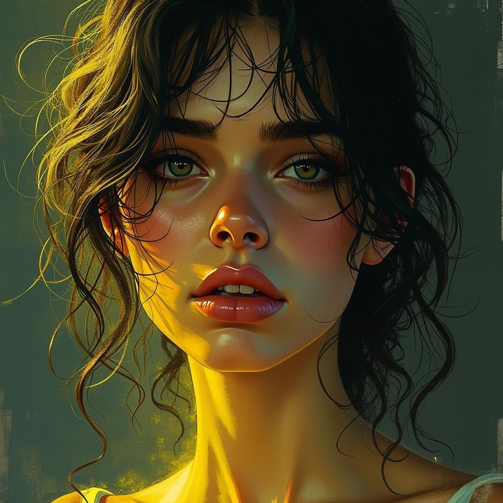 Close-up Portrait of a Young Woman with Curly Hair