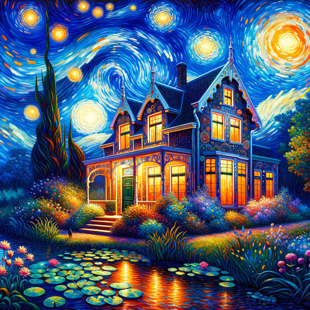 Whimsical House Under a Starry Night Sky Scene