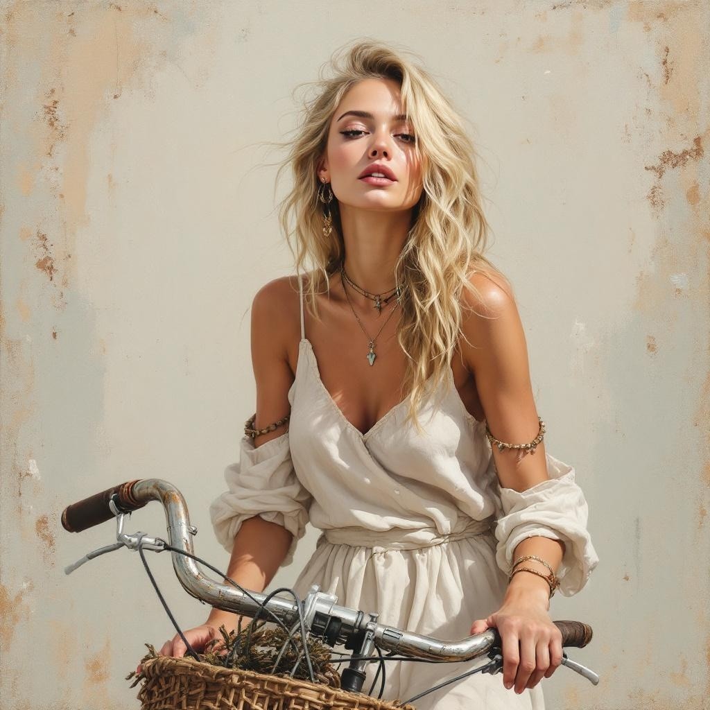 Fashionable Young Woman with Vintage Bicycle Outfit